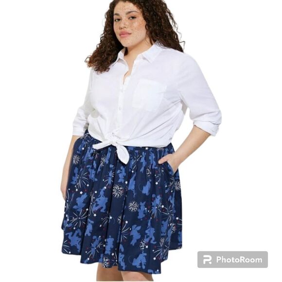 5X 28W Torrid Blue Disney Mickey Friends Mini Skater Skirt Poplin Pockets Unline - Picture 1 of 9